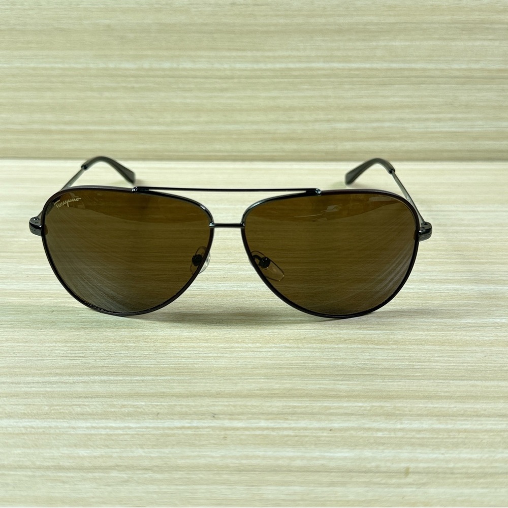 Salvatore Ferragamo SF131S Aviator Sunglasses 60-10 135 Gunmetal Cocoa Italy
